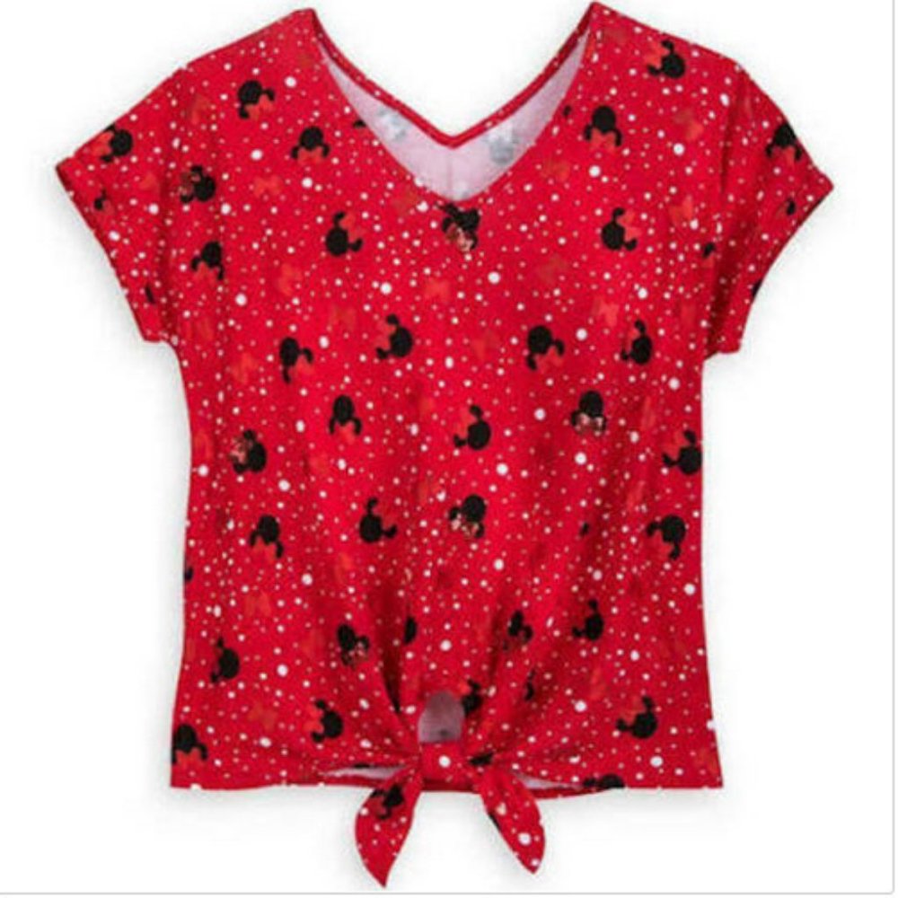 Minnie Mouse Dolman Top For Women Red Sequined Front-tie ShopDisney Size Small